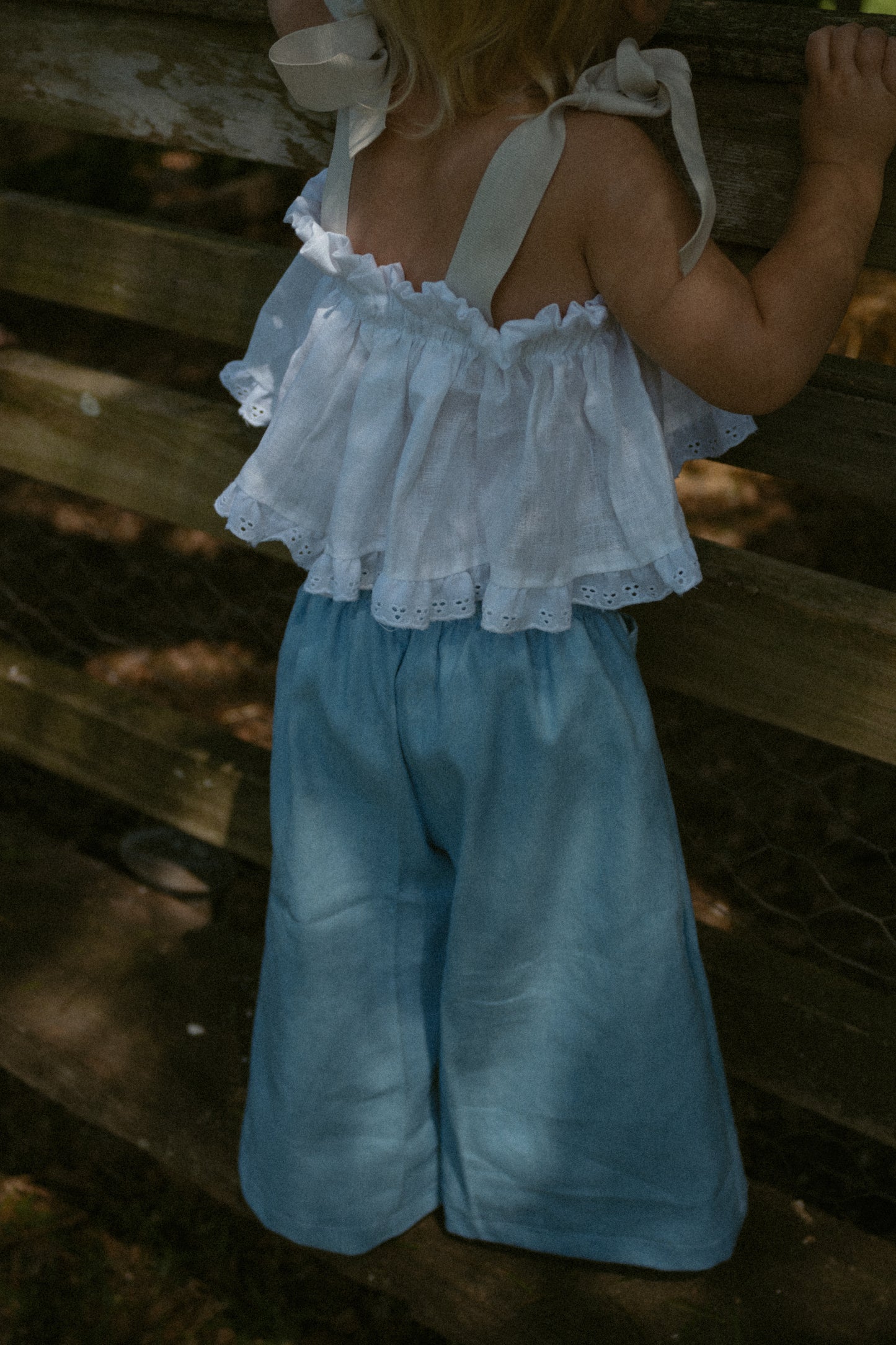 Bluebell lightweight denim pant with white daisy pocket trim - RE STOCKING 2025