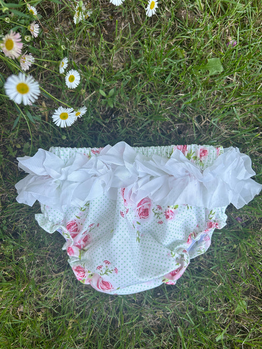 Country Garden WHITE/GREEN floral Bloomer