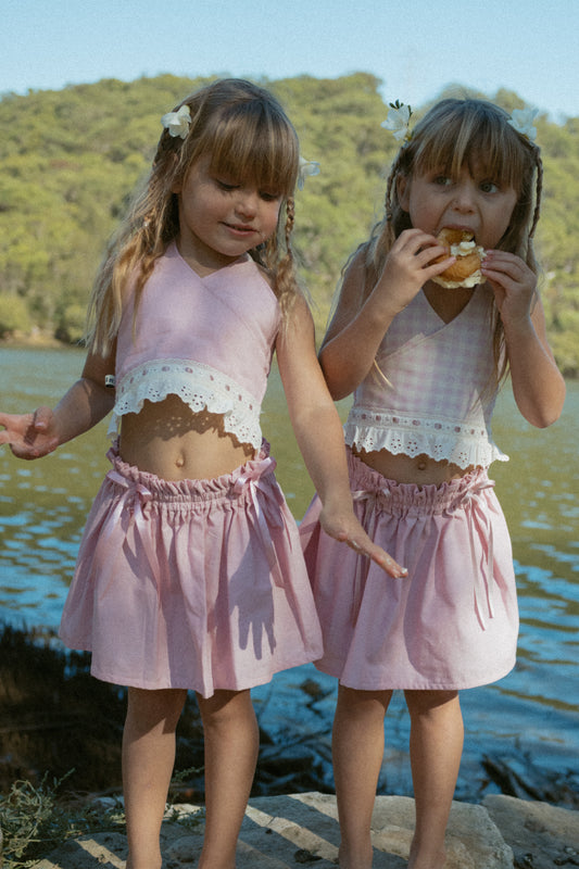 Pink Petals Halter Top - Gingham with solid pink
