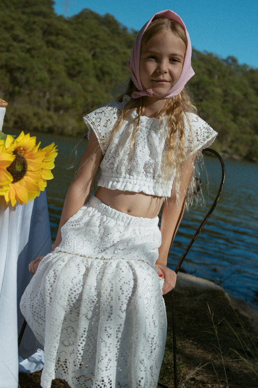 White Dahlia Peasant Top - PRE ORDER