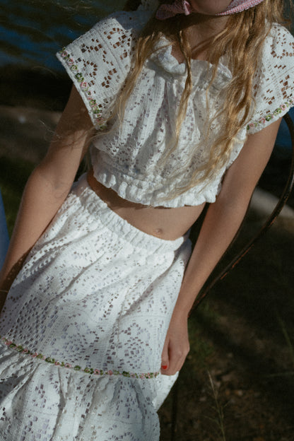 White Dahlia Peasant Top - PRE ORDER
