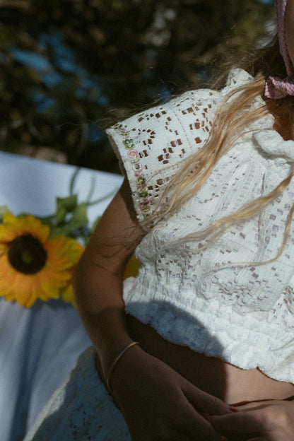White Dahlia Peasant Top - PRE ORDER
